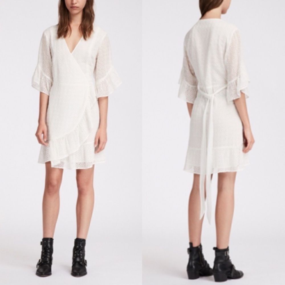 NWOT All Saints Ivory Marlow Ette Eyelet Wrap Mini Dress